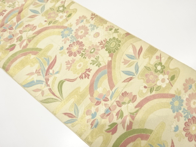 JAPANESE KIMONO / ANTIQUE FUKURO OBI / SILK / WOVEN FLORAL PLANTS